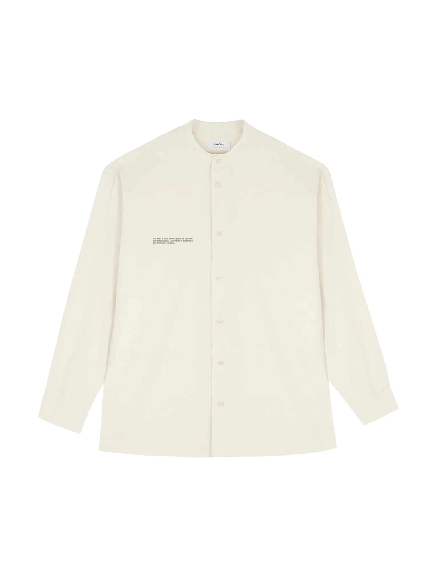 Mens Archive Organic Cotton Linen Mandarin Collar Long-Sleeve Shirt—limestone