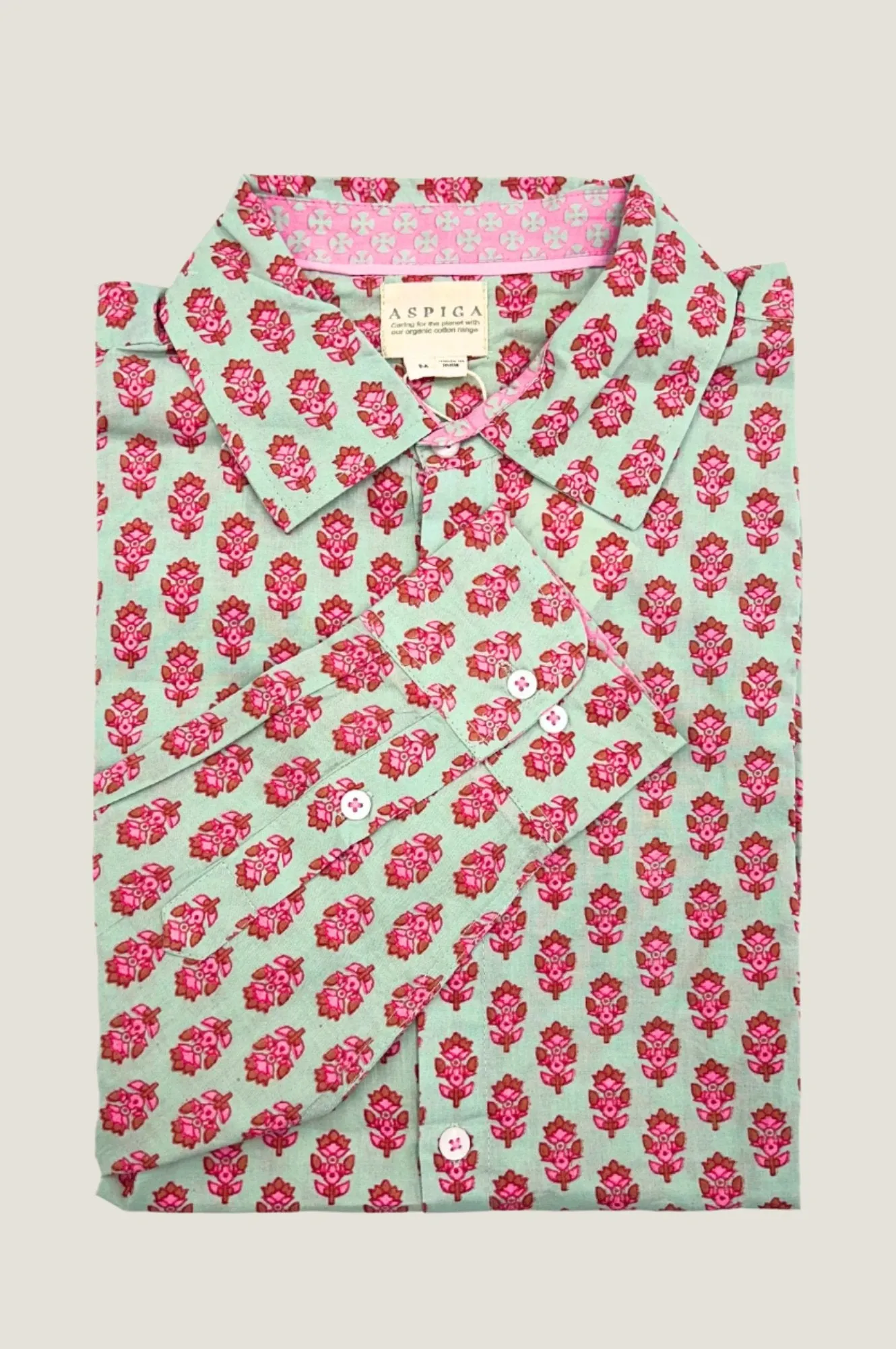 Men's Printed Cotton Shirt | Azalea Khaki/Pink