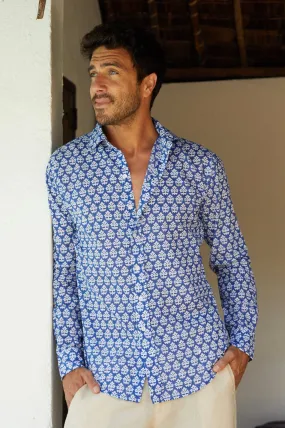 Men's Printed Cotton Shirt | Batik Blue/White