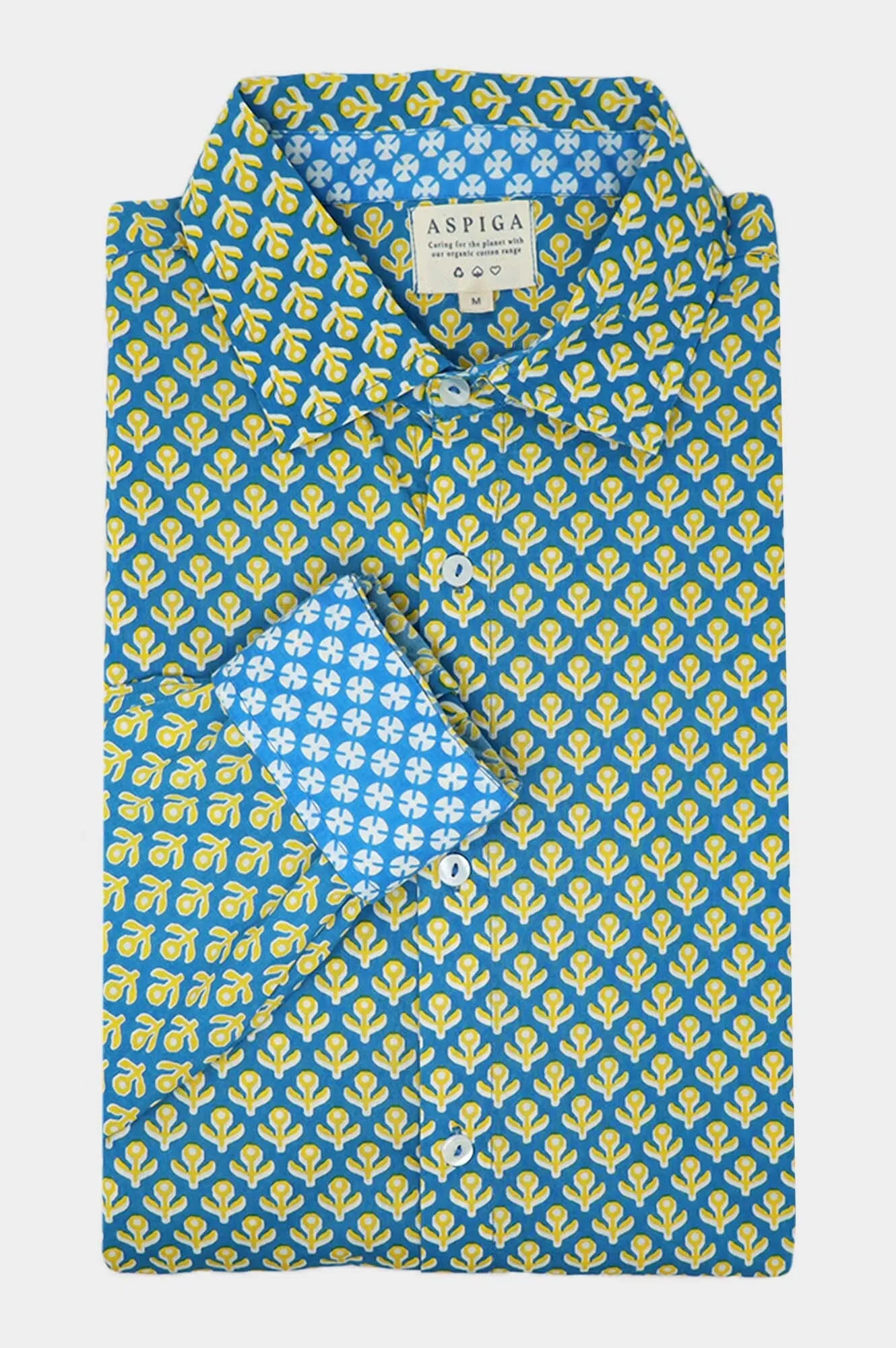 Men's Printed Cotton Shirt | Bud Stamp Blue/Yellow