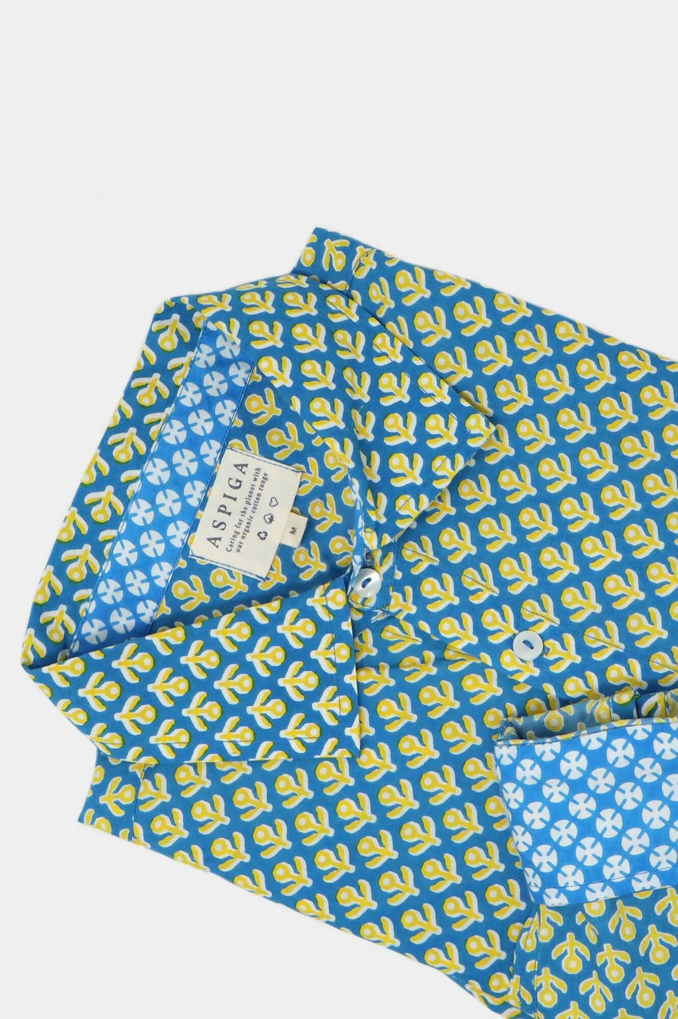 Men's Printed Cotton Shirt | Bud Stamp Blue/Yellow