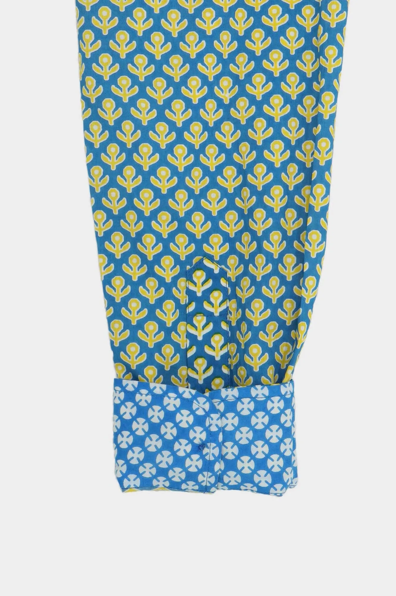 Men's Printed Cotton Shirt | Bud Stamp Blue/Yellow