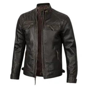 Men's Quilted Lambskin Leather Biker Jacket – Zip Up Moto Style