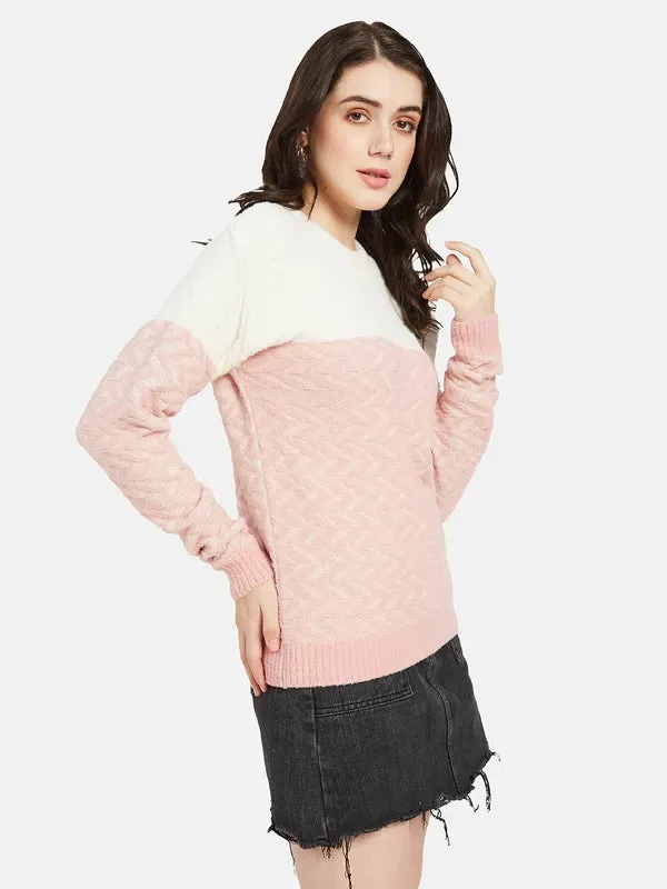 Mettle Women Pink  White Colourblocked Pullover