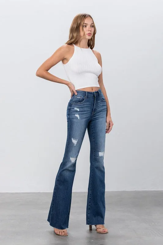 MID RISE DARK WASH FLARE JEANS