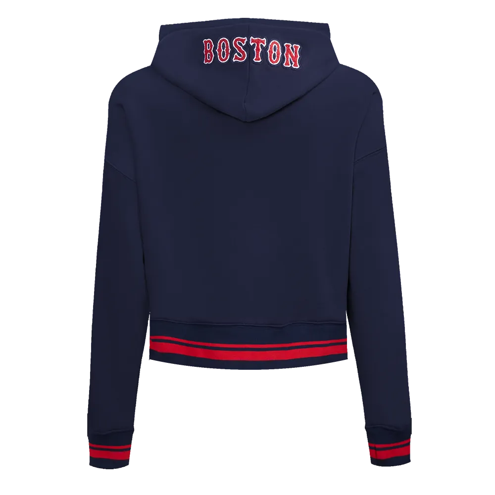 MLB BOSTON RED SOX MASHUP WOMEN'S RIB CROPPED PO HOODIE (MIDNIGHT NAVY/RED/MIDNIGHT NAVY)