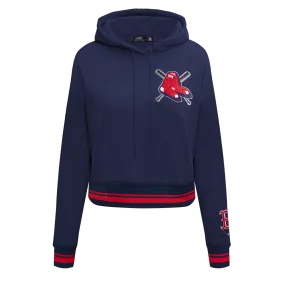 MLB BOSTON RED SOX MASHUP WOMEN'S RIB CROPPED PO HOODIE (MIDNIGHT NAVY/RED/MIDNIGHT NAVY)