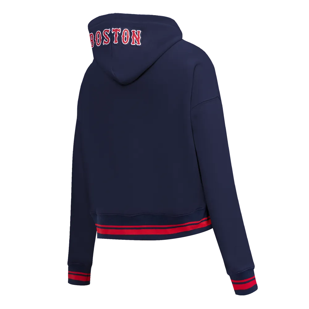 MLB BOSTON RED SOX MASHUP WOMEN'S RIB CROPPED PO HOODIE (MIDNIGHT NAVY/RED/MIDNIGHT NAVY)