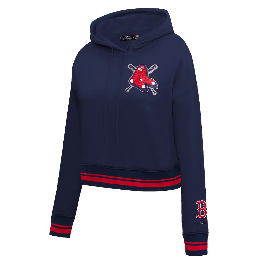 MLB BOSTON RED SOX MASHUP WOMEN'S RIB CROPPED PO HOODIE (MIDNIGHT NAVY/RED/MIDNIGHT NAVY)