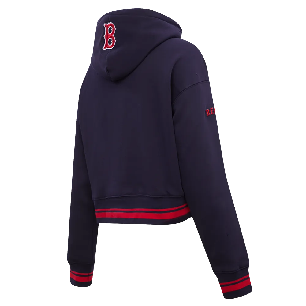 MLB BOSTON RED SOX RETRO CLASSIC WOMEN'S RIB CROPPED PO HOODIE (MIDNIGHT NAVY/RED/MIDNIGHT NAVY)