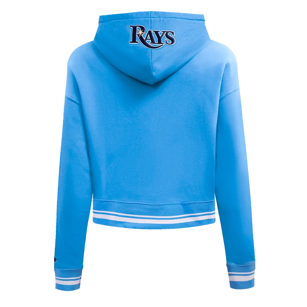 MLB TAMPA BAY RAYS SCRIPT TAIL WOMEN'S RIB FLC CROPPED PO HOODIE (UNIVERSITY BLUE)