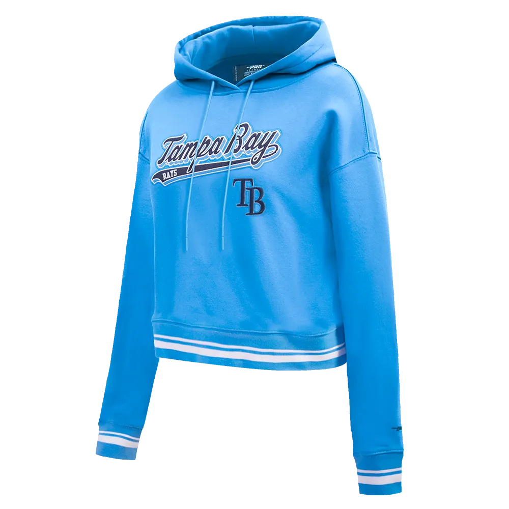 MLB TAMPA BAY RAYS SCRIPT TAIL WOMEN'S RIB FLC CROPPED PO HOODIE (UNIVERSITY BLUE)