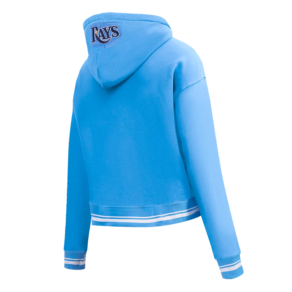 MLB TAMPA BAY RAYS SCRIPT TAIL WOMEN'S RIB FLC CROPPED PO HOODIE (UNIVERSITY BLUE)