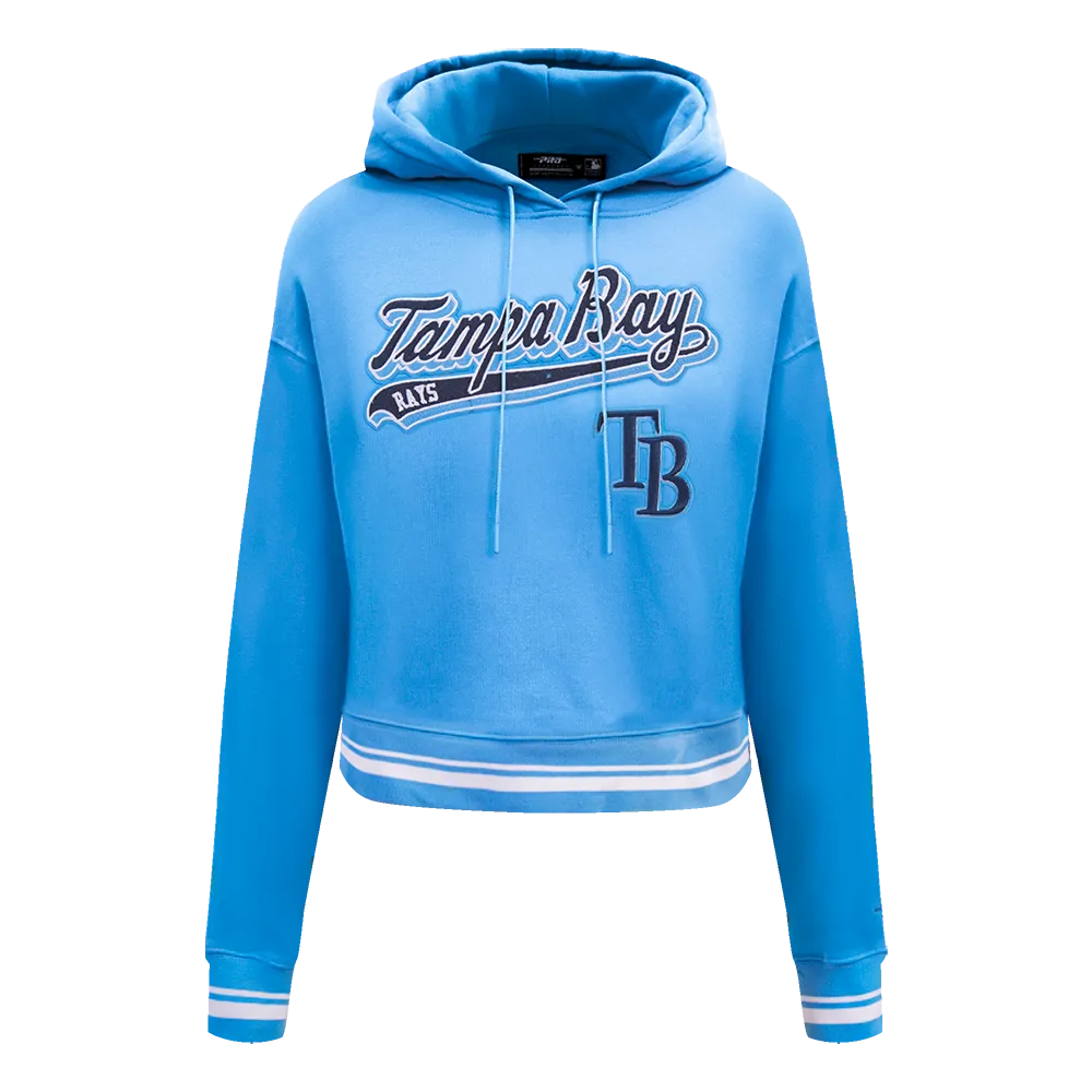 MLB TAMPA BAY RAYS SCRIPT TAIL WOMEN'S RIB FLC CROPPED PO HOODIE (UNIVERSITY BLUE)