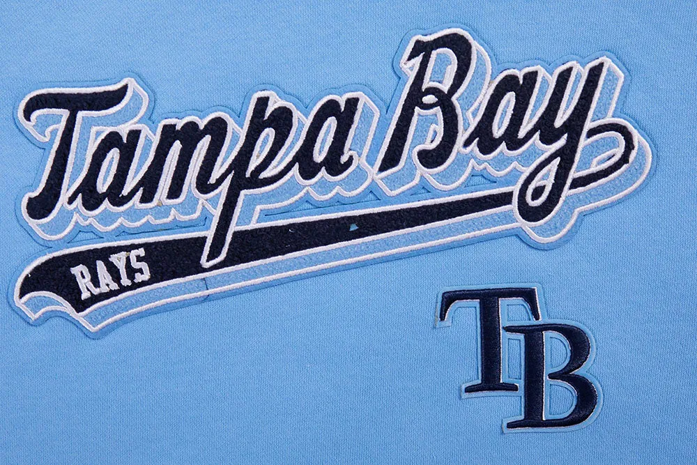 MLB TAMPA BAY RAYS SCRIPT TAIL WOMEN'S RIB FLC CROPPED PO HOODIE (UNIVERSITY BLUE)