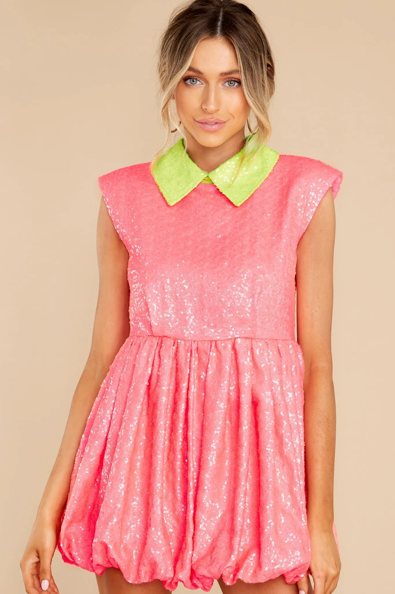 Neon Sequin Bubble Collar Dress