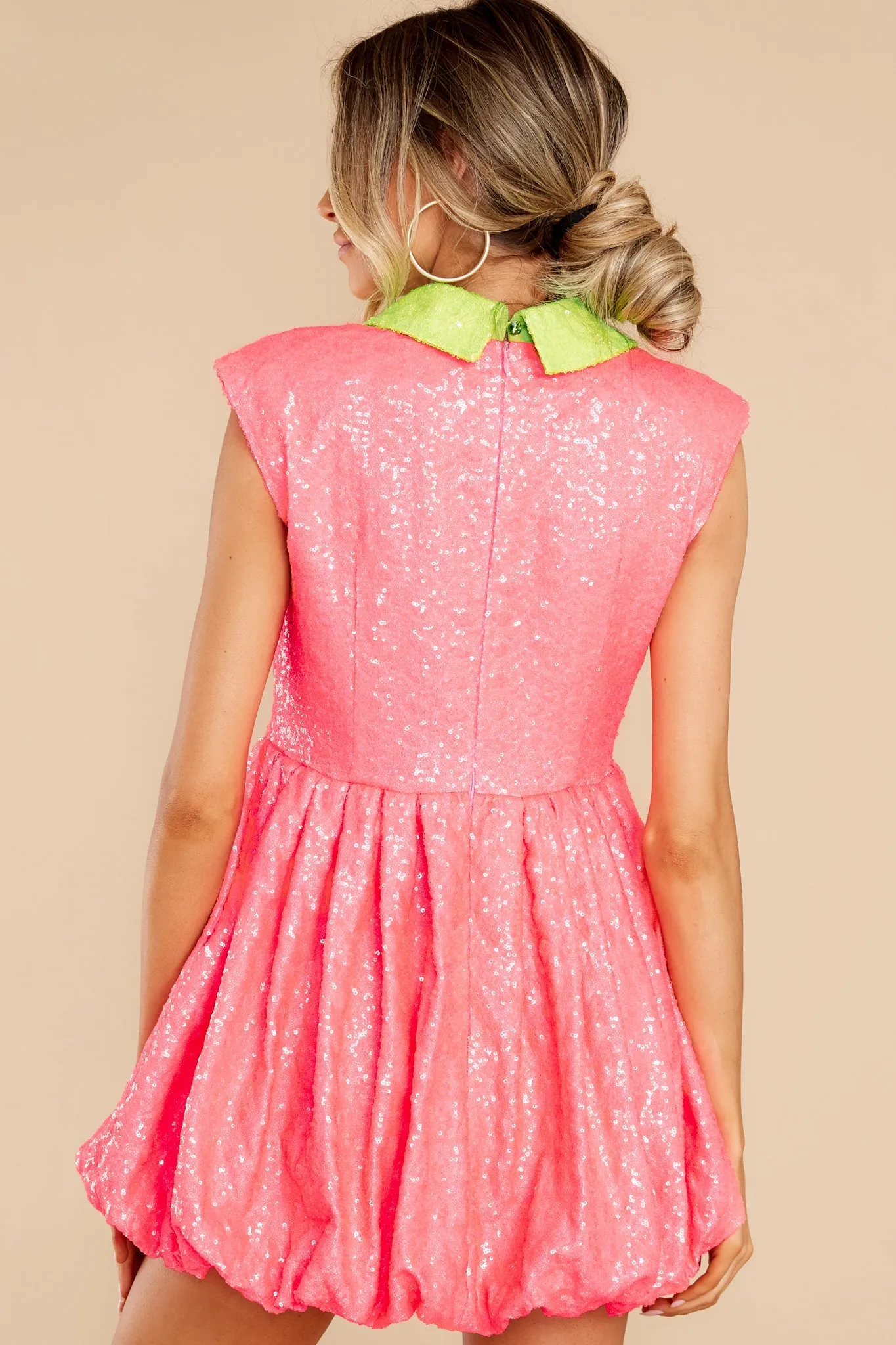 Neon Sequin Bubble Collar Dress