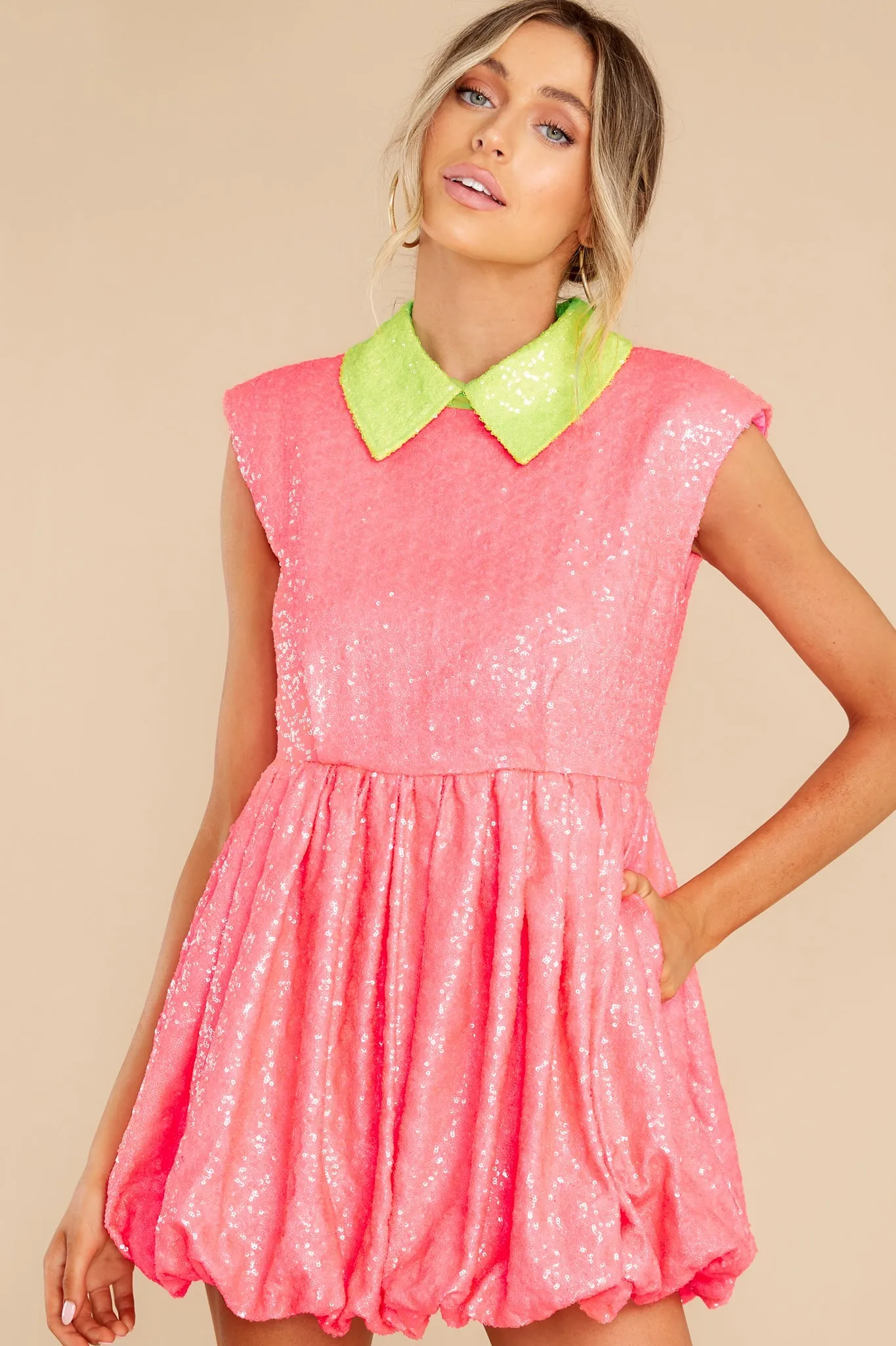 Neon Sequin Bubble Collar Dress