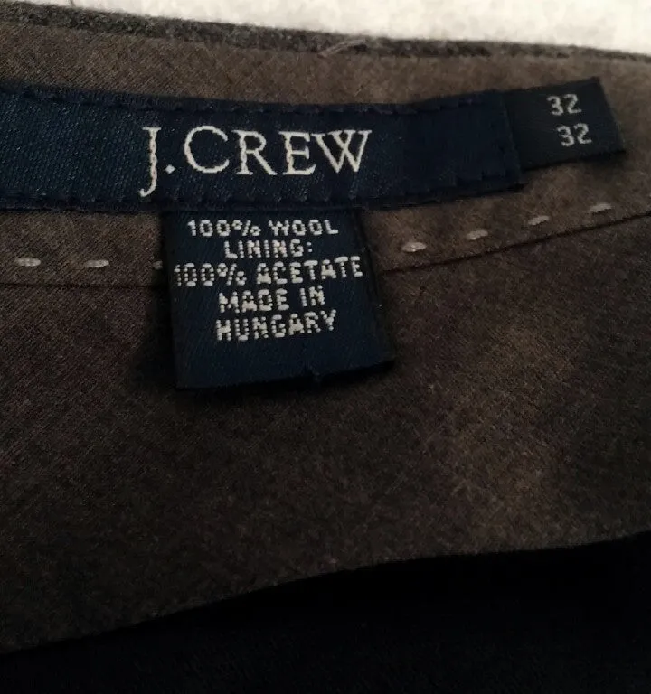 New- J.Crew Gray 100% Flannel Wool Dress Trousers- size 32x32