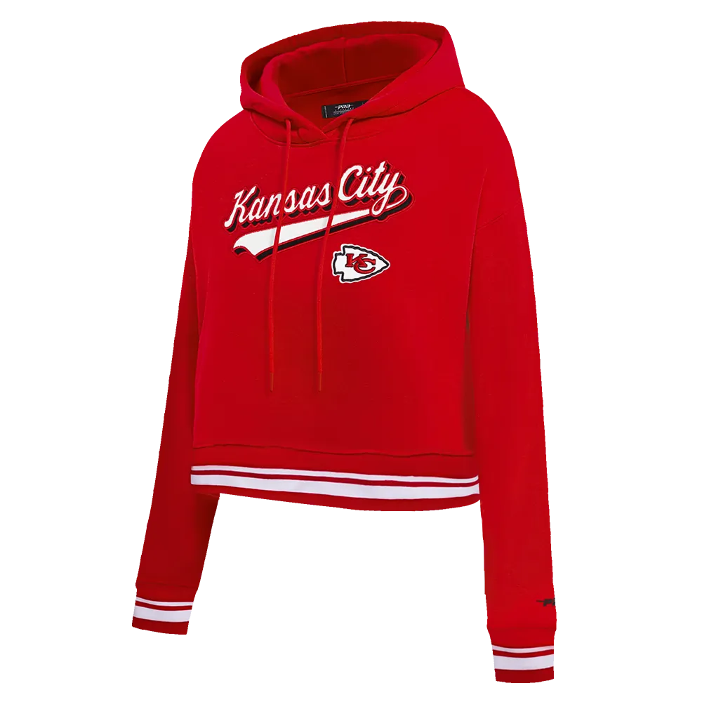 NFL KANSAS CITY CHIEFS SCRIPT TAIL WOMEN'S RIB FLC CROPPED PO HOODIE (RED)