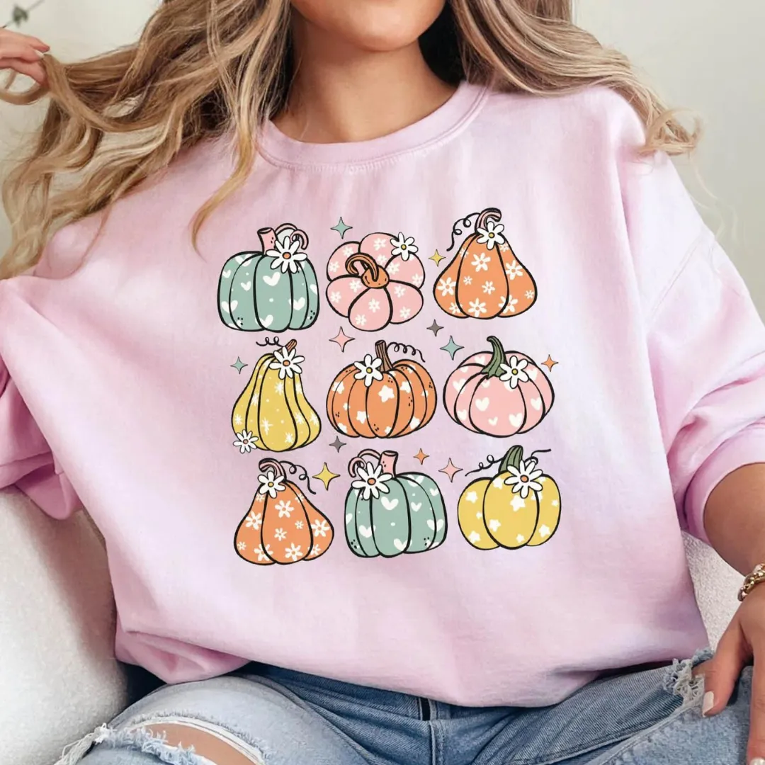 Online Exclusive | Nine Pretty Pumpkins Long Sleeve Graphic Sweatshirt in Pink