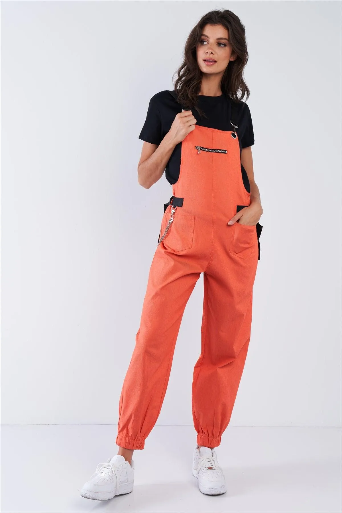 Orange Zip Pocket Hardware Chained Cargo Overall Joggers