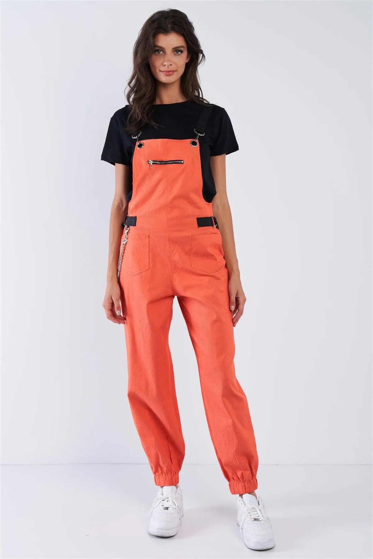 Orange Zip Pocket Hardware Chained Cargo Overall Joggers