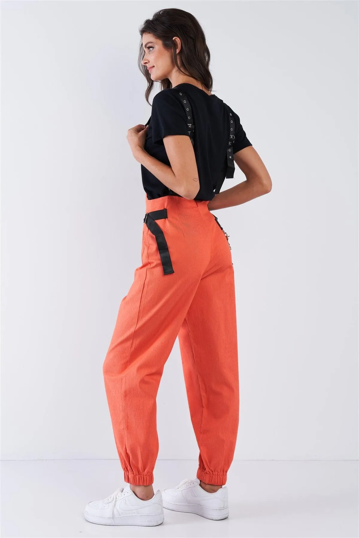 Orange Zip Pocket Hardware Chained Cargo Overall Joggers