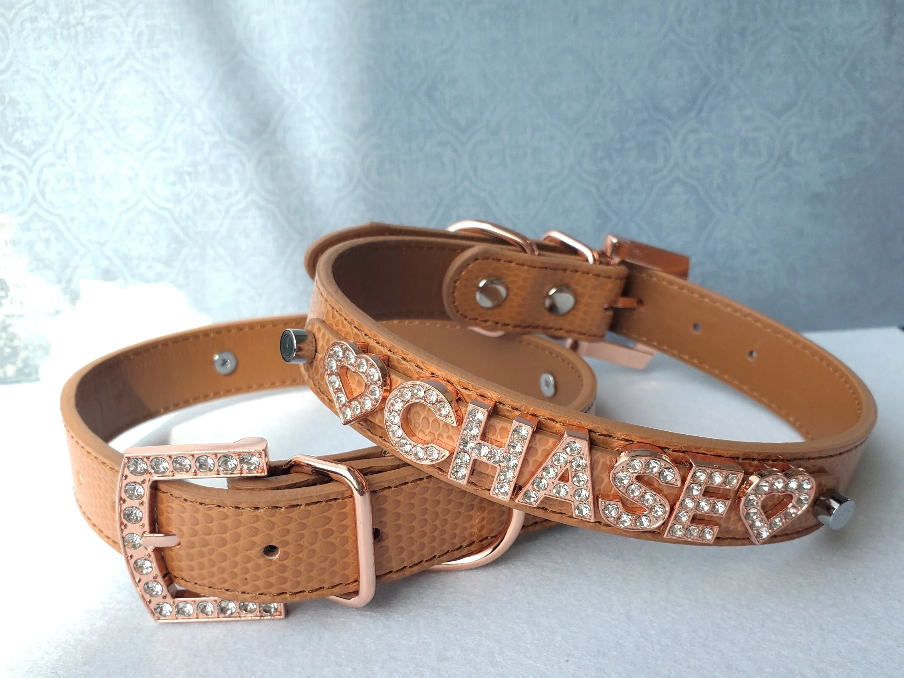 Personalized Collar | Saddle Brown and Rose Gold