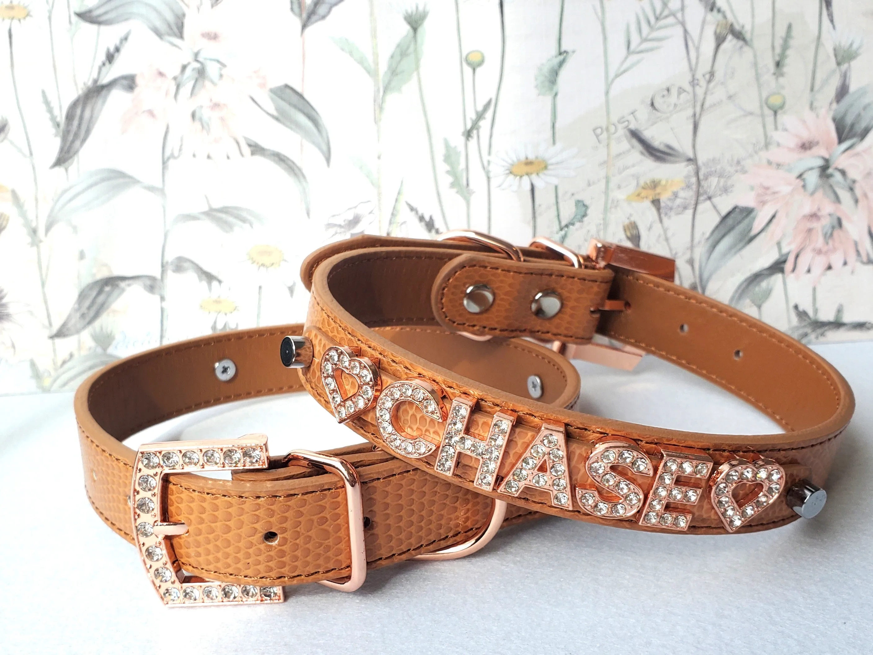 Personalized Collar | Saddle Brown and Rose Gold