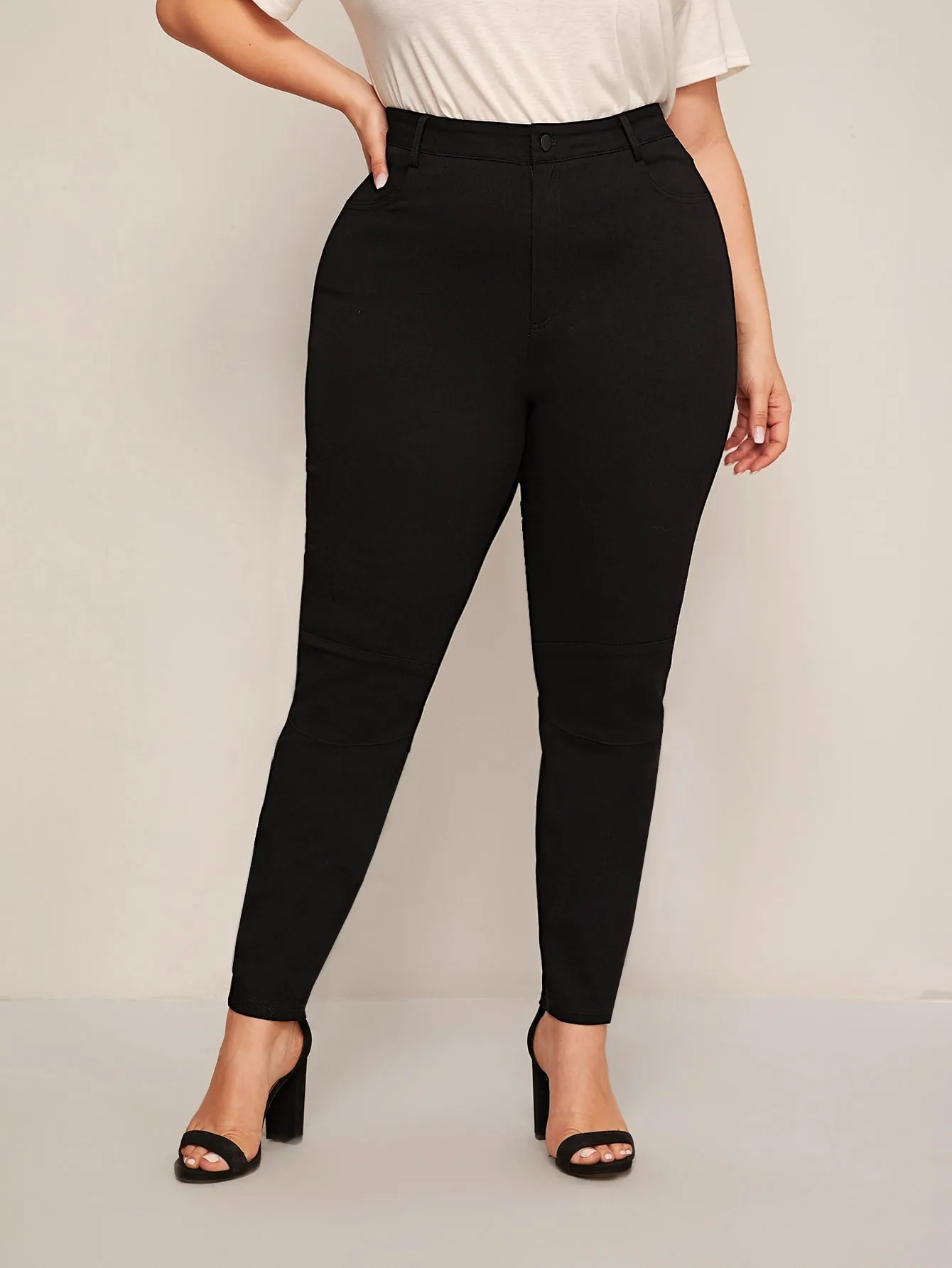 Plain High Waist Long Plus Size Jeans