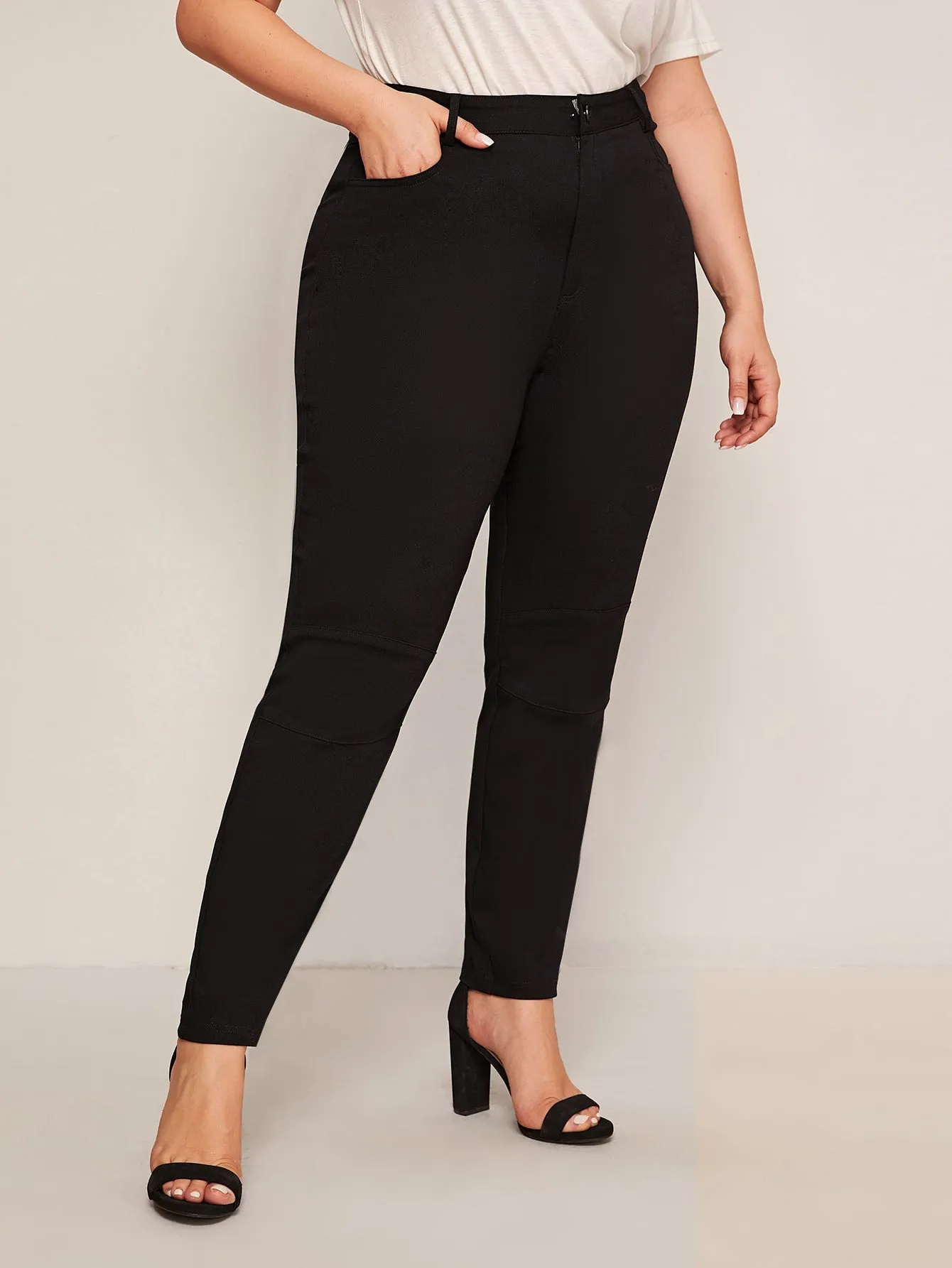 Plain High Waist Long Plus Size Jeans