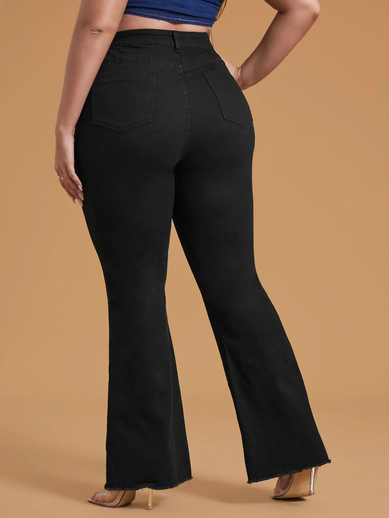 Plain Pocket Natural Long Plus Size Jeans