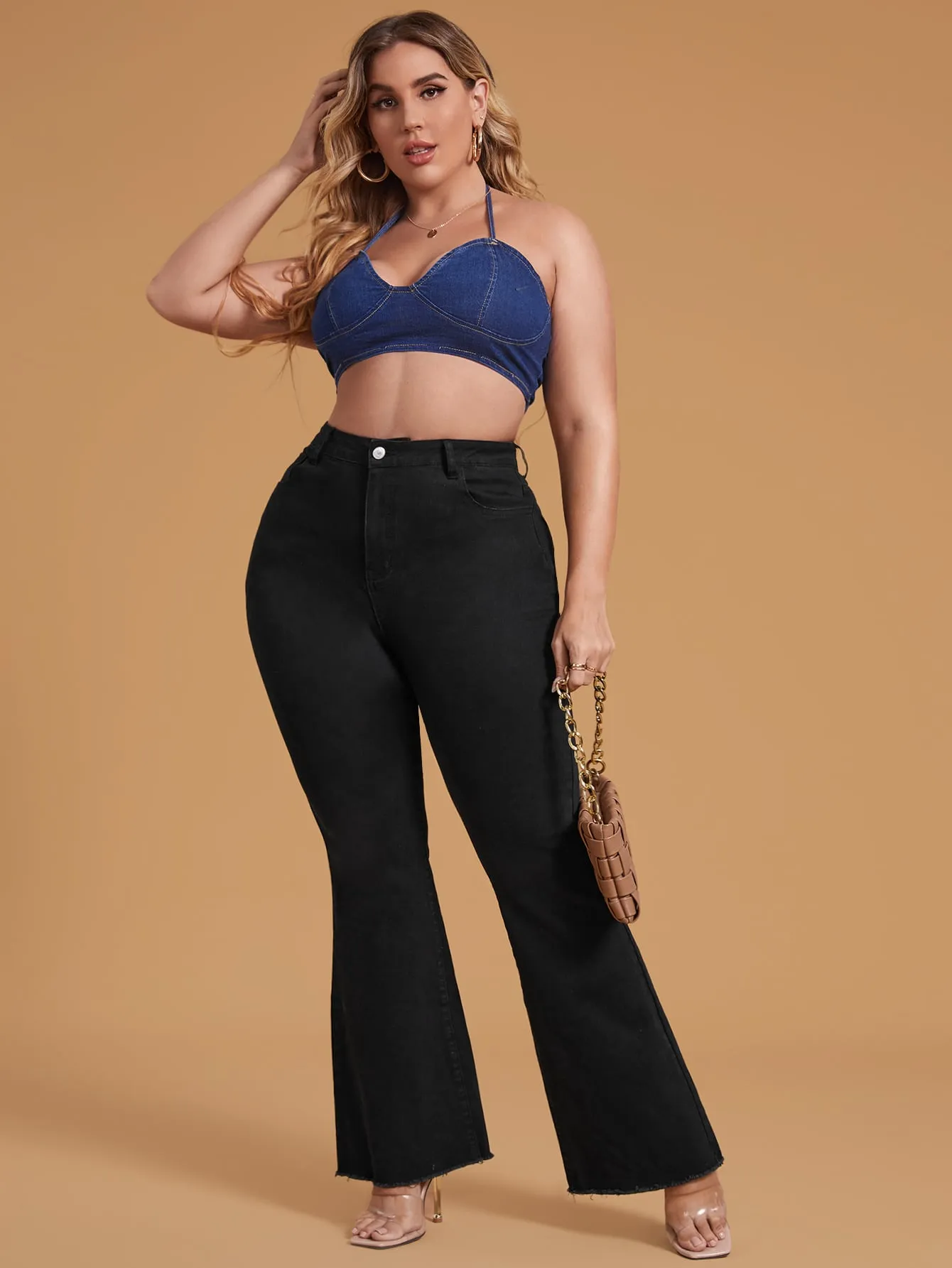 Plain Pocket Natural Long Plus Size Jeans