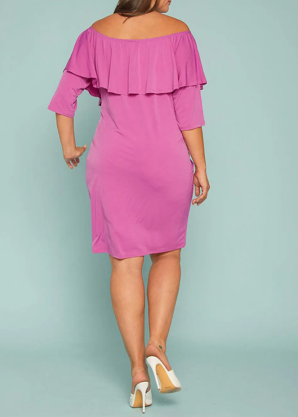 Plus Size Off Shoulder Ruffle Knee Bodycon Dress