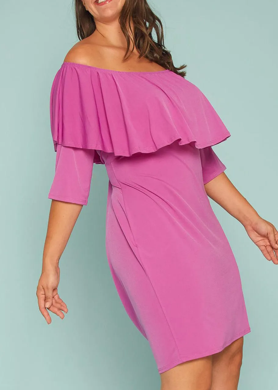 Plus Size Off Shoulder Ruffle Knee Bodycon Dress