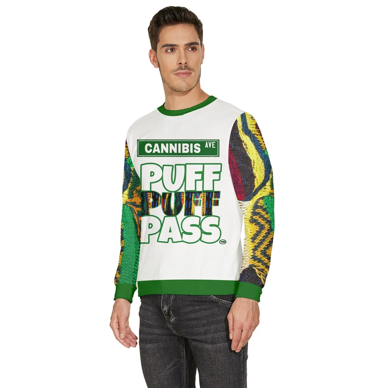 Puff Puff Pass Green Multicolored Fleece Sweatshirt