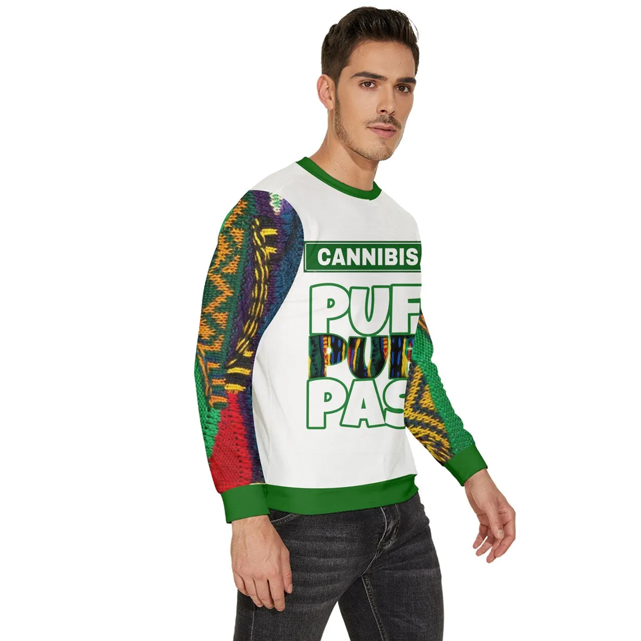 Puff Puff Pass Green Multicolored Fleece Sweatshirt