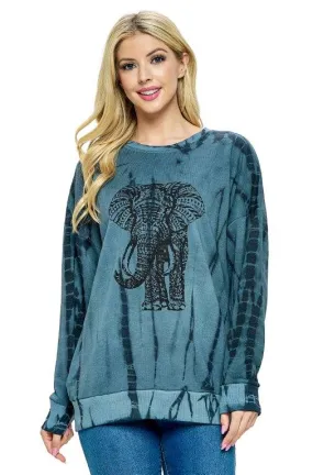 Pullover Top Boho Tie Dye Elephant Print