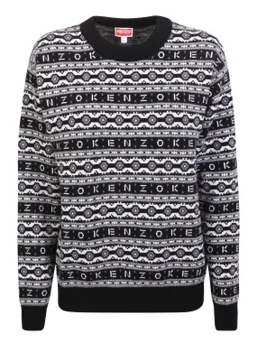 Pullover with jacquard logo black and white