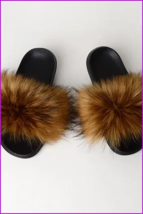 {Ready stock} Faux Raccoon Fur Slides F603