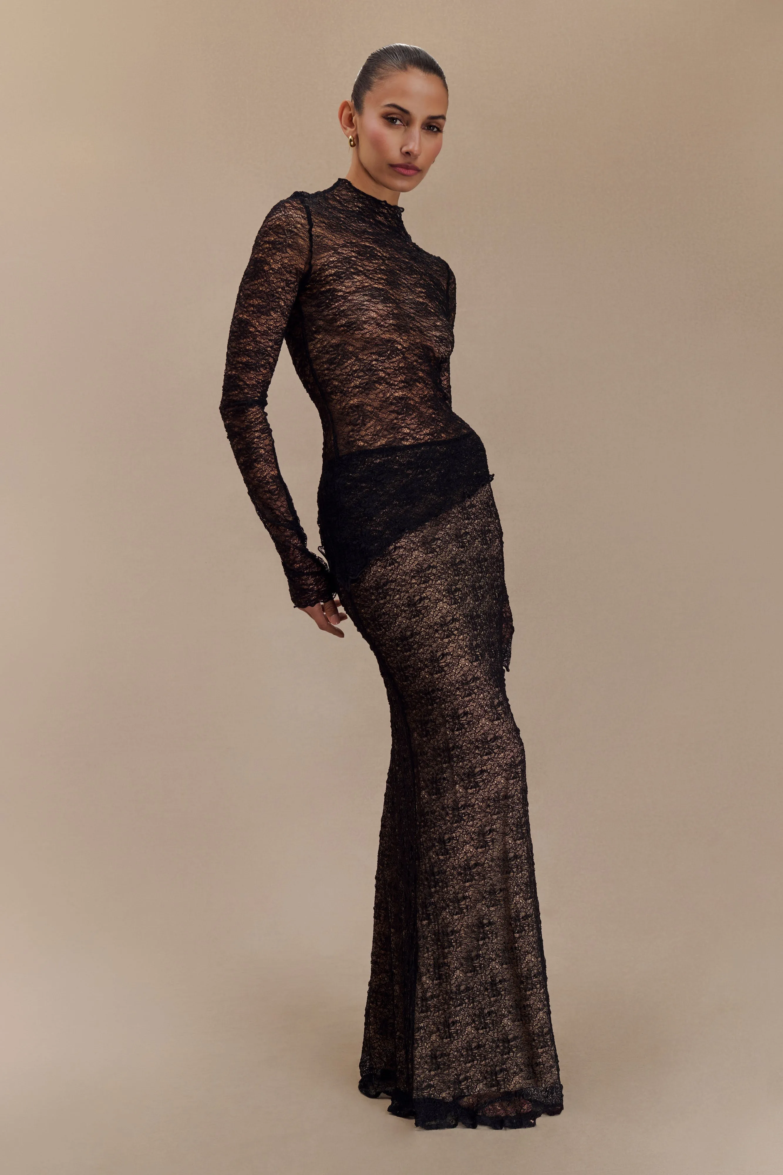 Robyn Sheer Lace Maxi Skirt - Black