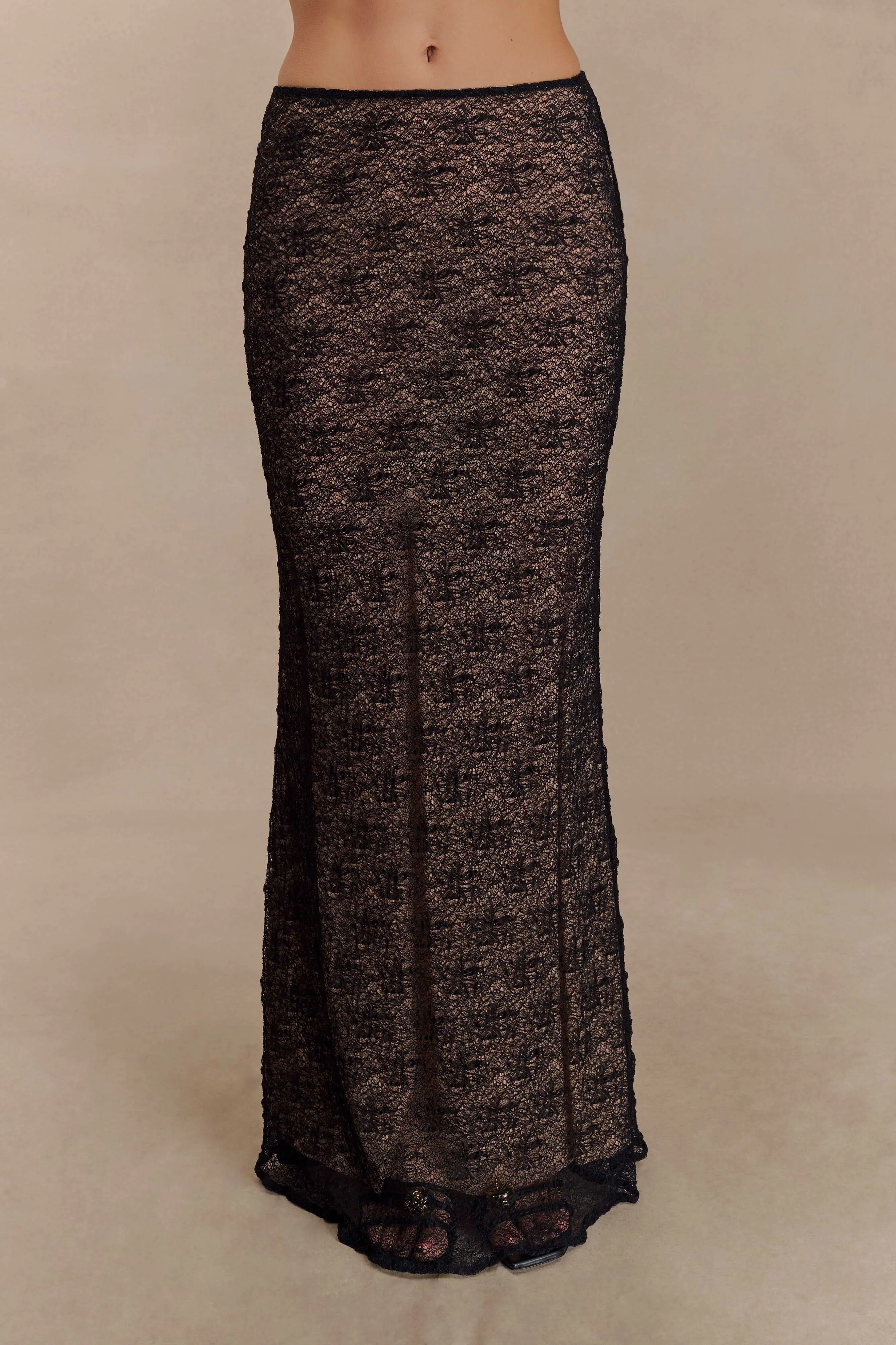 Robyn Sheer Lace Maxi Skirt - Black