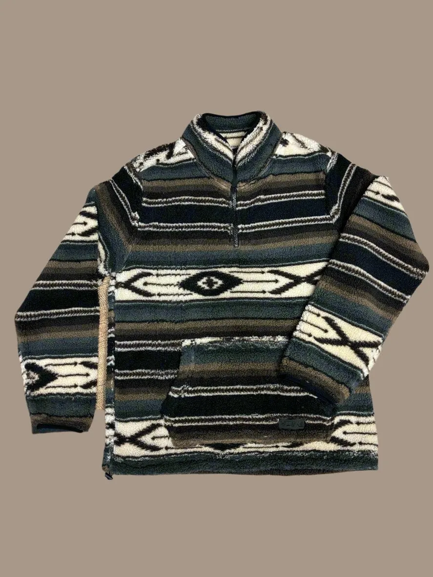 Rock and Roll Cowboy Men's Dark Brown Aztec Print 1/4 Zip Sherpa Pullover BM91T05370