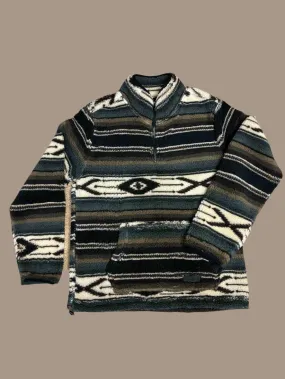 Rock and Roll Cowboy Men's Dark Brown Aztec Print 1/4 Zip Sherpa Pullover BM91T05370