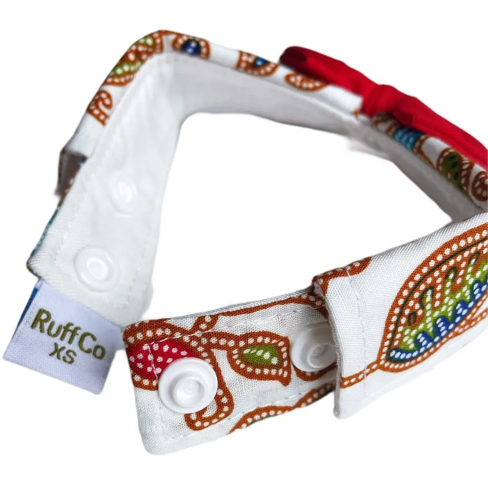 RuffCo Handcrafted Bowtie Button Collar For Cats & Dogs (White Batik)