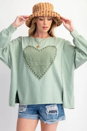 Sage Heart Patch Mineral Washed Pullover