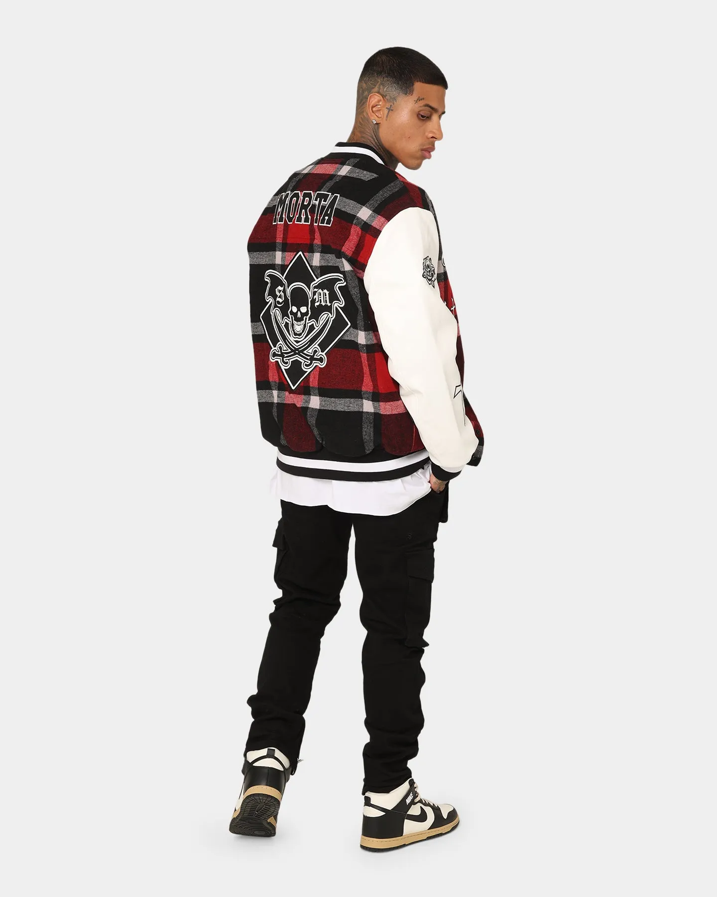 Saint Morta Graveyard Plaid Varsity Jacket Red/Black/White