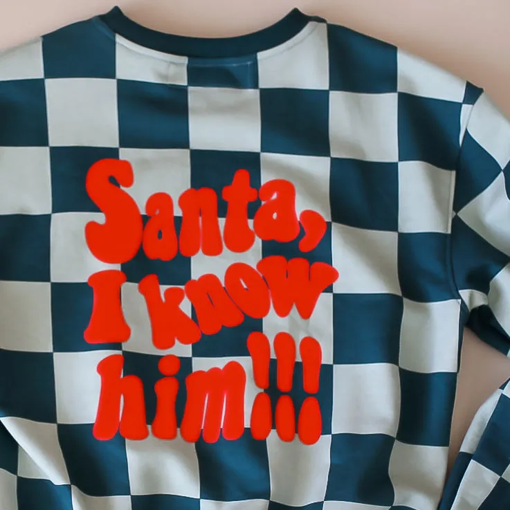 SANTA I KNOW HIM  | CHRISTMAS CHECKERED| Drop Shoulder Oversized Pullover | ADULT