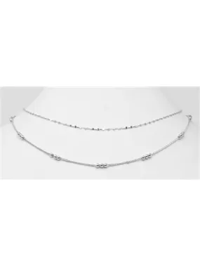 Silver 2 Layered Triple Beaded Necklace